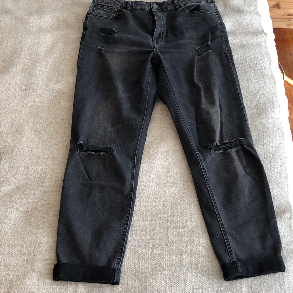 H&M High-Waisted Distressed Washed Black Jeans
